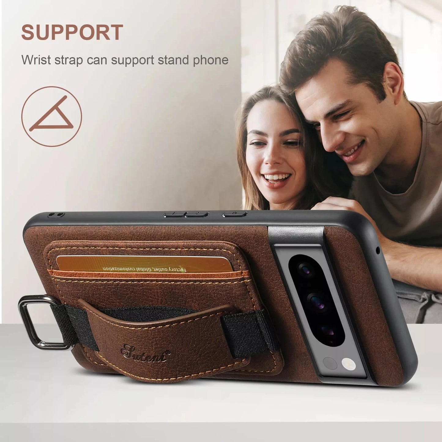 Wallet Case for Google Pixel 9 Pro 8 7 6 Pro Elastic Wrist Strap Kickstand Card Slots Holder Back Cover for Pixel 8A 7A 6A