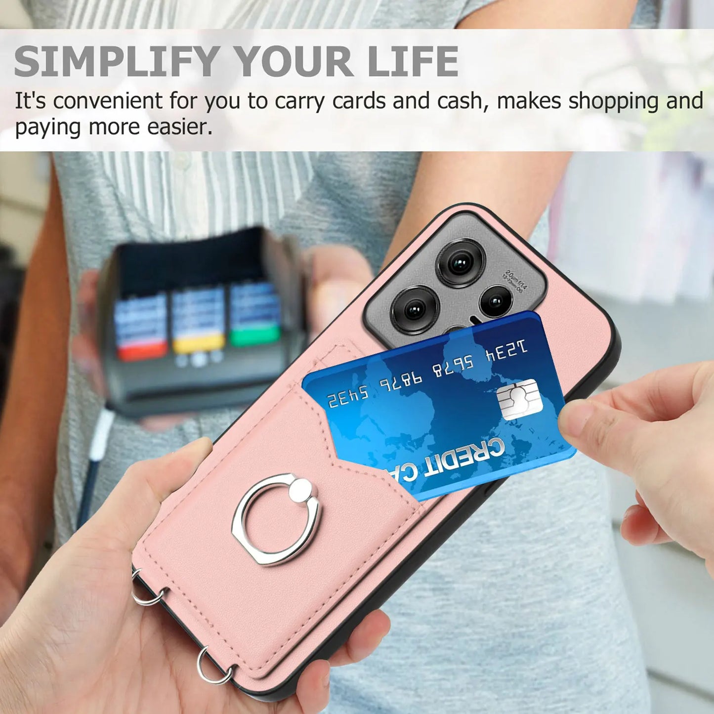 Crossbody Necklace Lanyard Wallet Leather Case for Motorola Moto G Stylus 5G 2024 G85 X50 Ult Card Slots Ring Holder Stand Cover