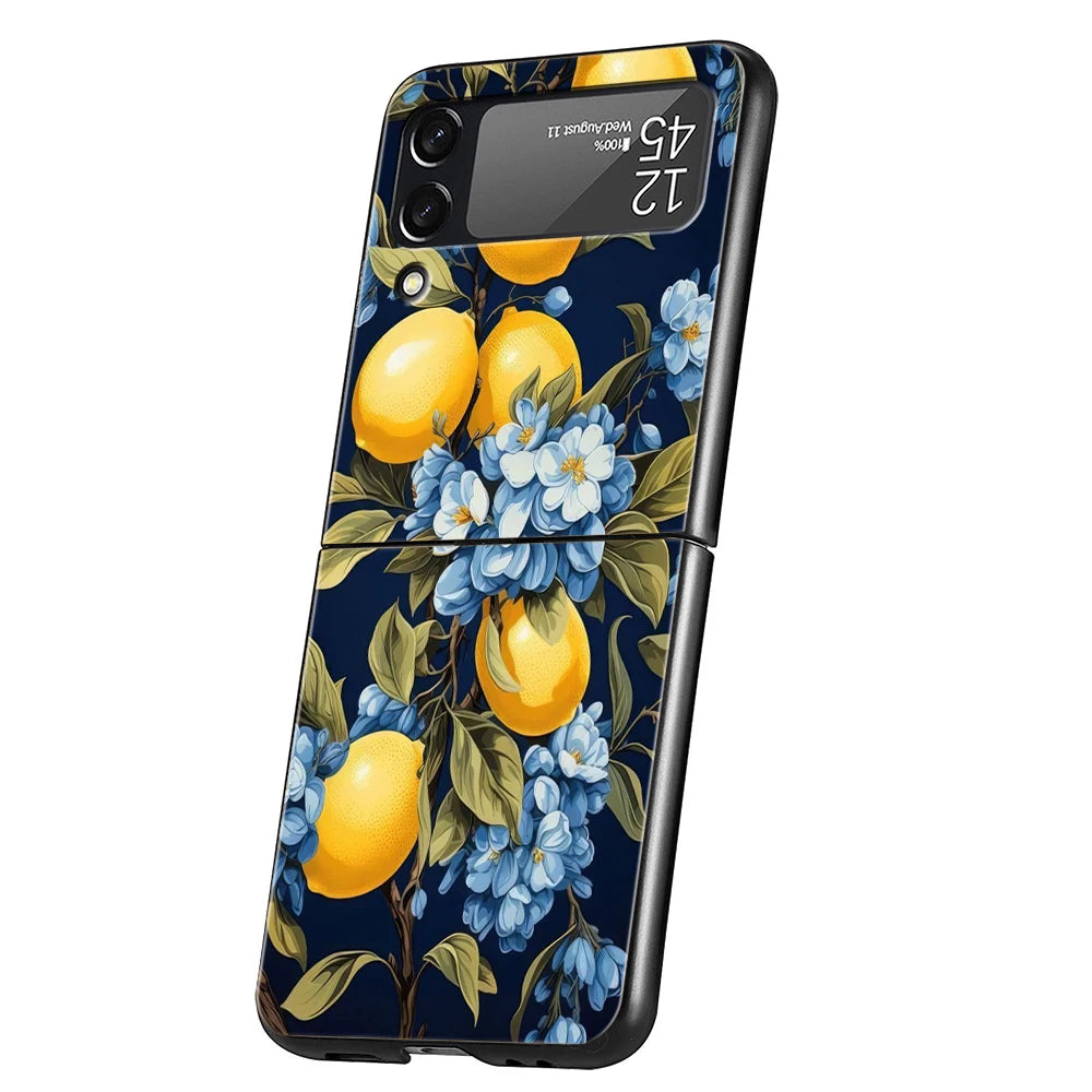 Luxury Phone Case For Samsung Galaxy Z Flip 3 4 5 6 Hard Folding PC For Samsung Z Flip3 Flip4 Flip5 Cover Retro Fruit lemon