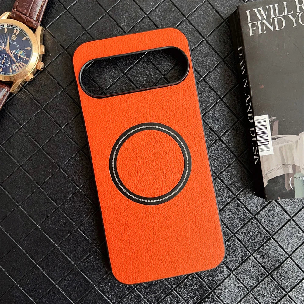 Luxury Lychee Pattern Leather PC Magnetic Phone Case For Google Pixel 9 XL 8 Pro 8A 7 7A 6 6A 5A Shockproof Protector Back Cover