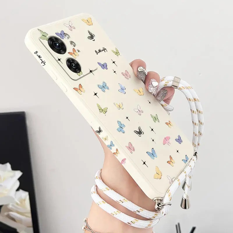 E DGE 40 Mini Butterfly Lanyard Silicone Phone Case For Motorola Moto EDGE 40 50 30 40Neo 50Ultra 50F EDGEPLUS E22 E20 E32 Cover