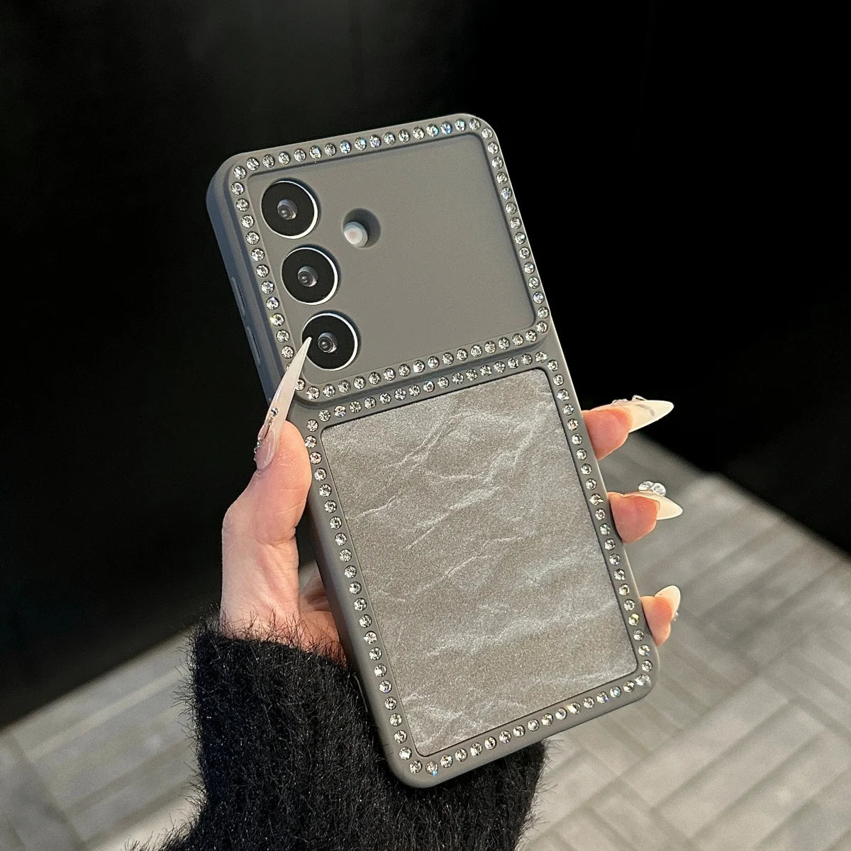 Fashion Snow Mountain Velvet Glitter Diamond Phone Case For Samsung S26 S25 S24 FE Ultra Plus Camera Protection Shockproof Cover