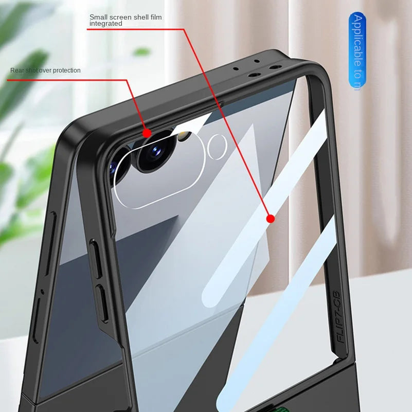 Wrist Strap with Metal Ring Glass Protector All-inclusive Phone Case for Samsung Galaxy Z Flip 7 flip7 Camera Protect Cover