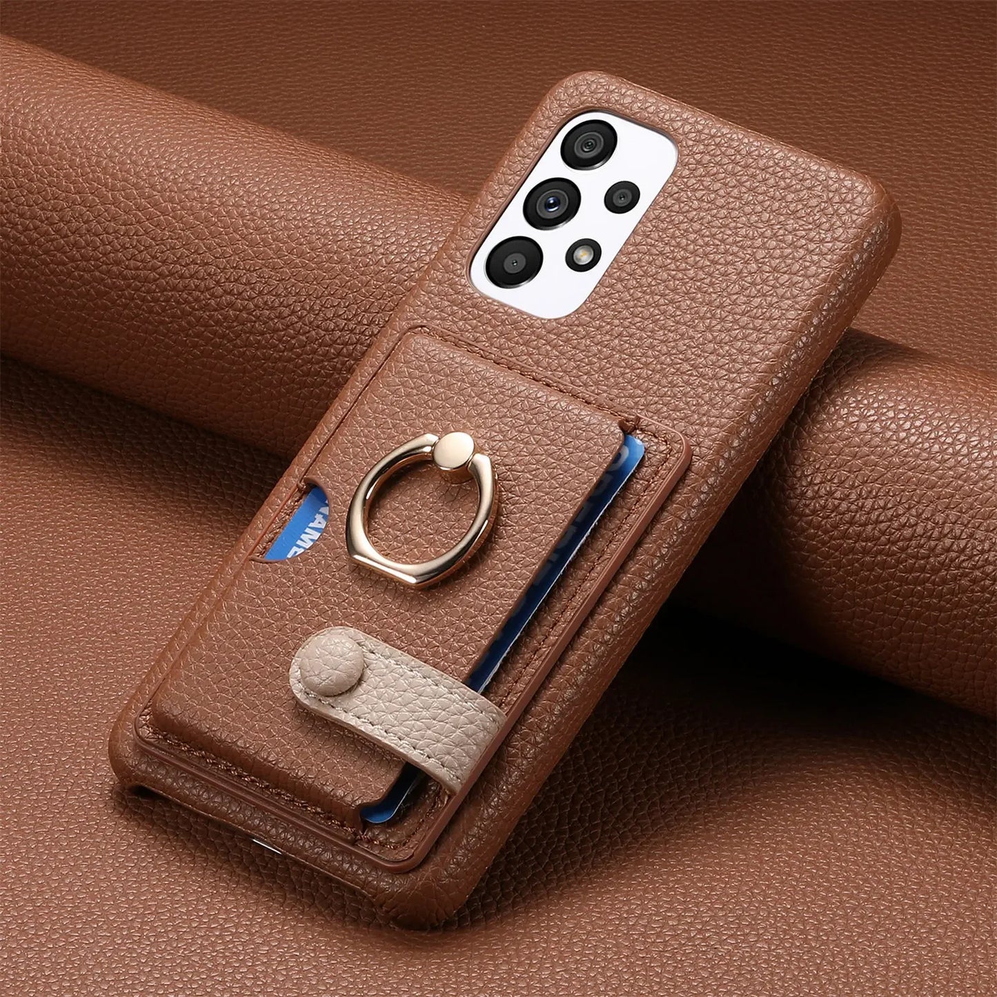 Ring Leather Phone Case for Samsung Galaxy S25 23 S21 FE S24 Ultra S22 Plus A54 A15 A25 A35 A55 Wallet  with Card Holder Cover