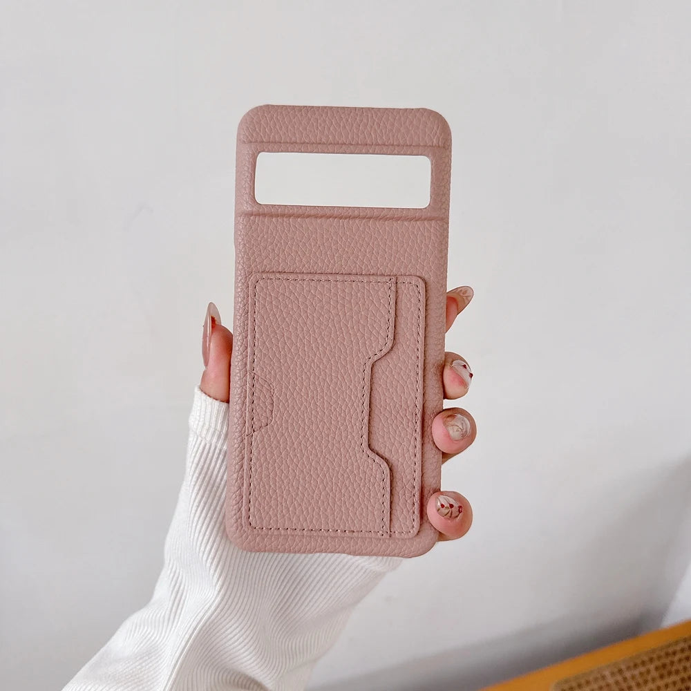 W Shape Card Slot Leather Case For Google Pixel 9 10 Pro XL 6 6A 7 7A 8 8A 9A Litchi Pattern PU Hard Back Cover