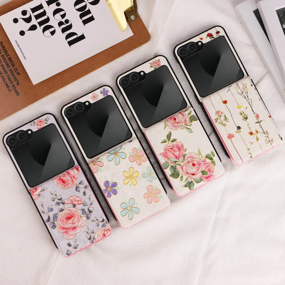 Wallet Double Button Floral Leather Card Coque for Samsung Galaxy Z Flip 7 5G 2025 Luxury Case ZFlip 7 SE Flip7 6 5 Magnet Cover