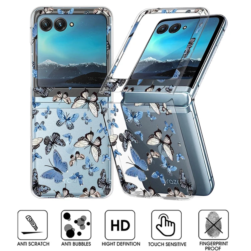 Flowers Bowknot Clear Phone Case For Motorola Razr 50 40 Ultra Razr40 Razr50 Shockproof Bumper Transparent Folding Hard PC Cover