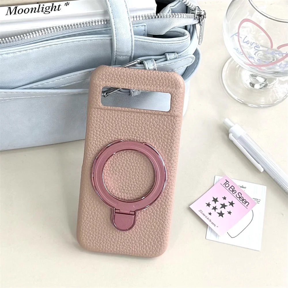 Luxury Fold Stand Lychee Pattern Leather Magnetic Case For Google Pixel 9 9A 10 Pro XL 8 8A Solid Color Shockproof Back Cover