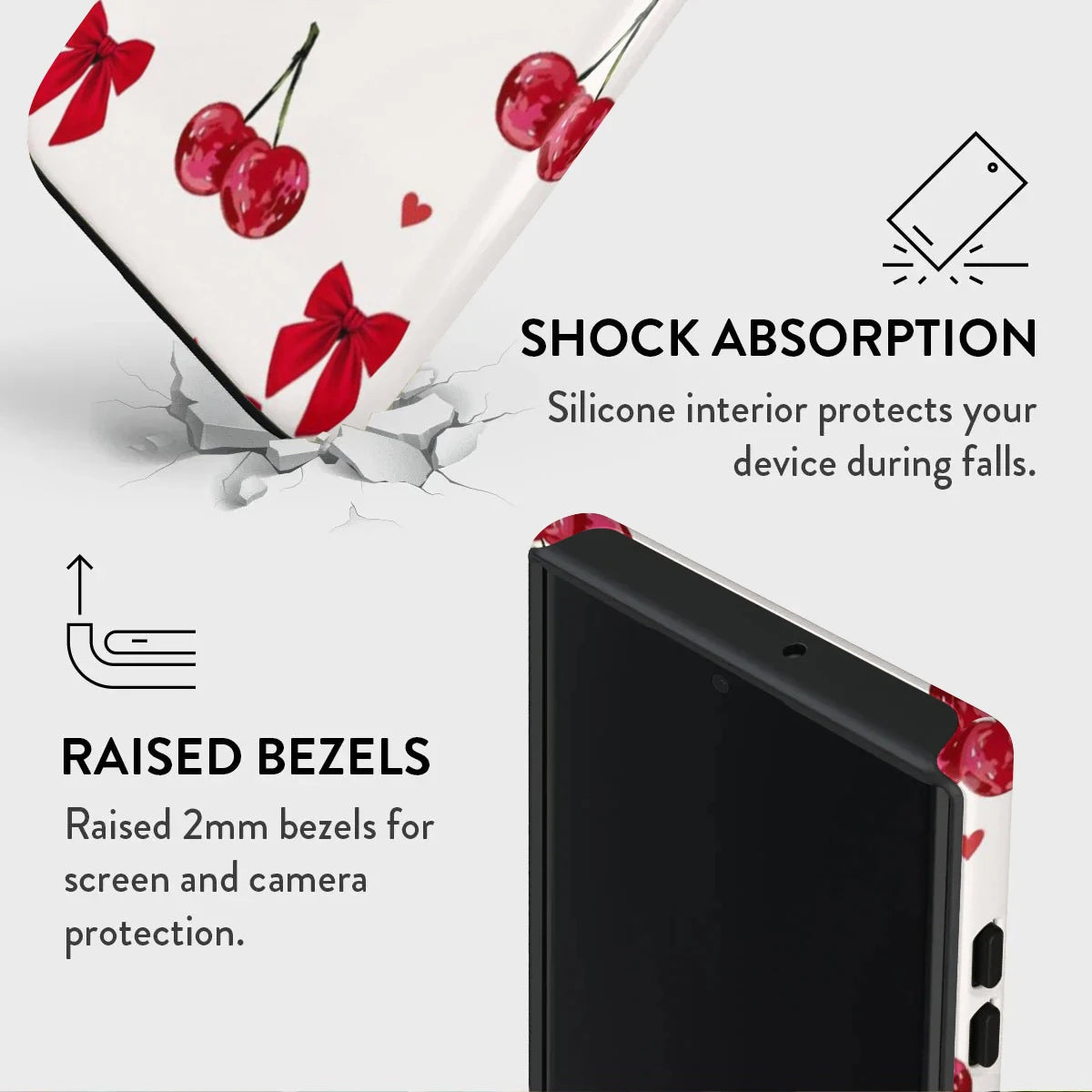 Two in One Phone Case for Samsung S25 S24 S23 S22 A56 A36 A26 A16 Ultra PRO Plus FE Red Cherry And Bow Tie Hard Acrylic