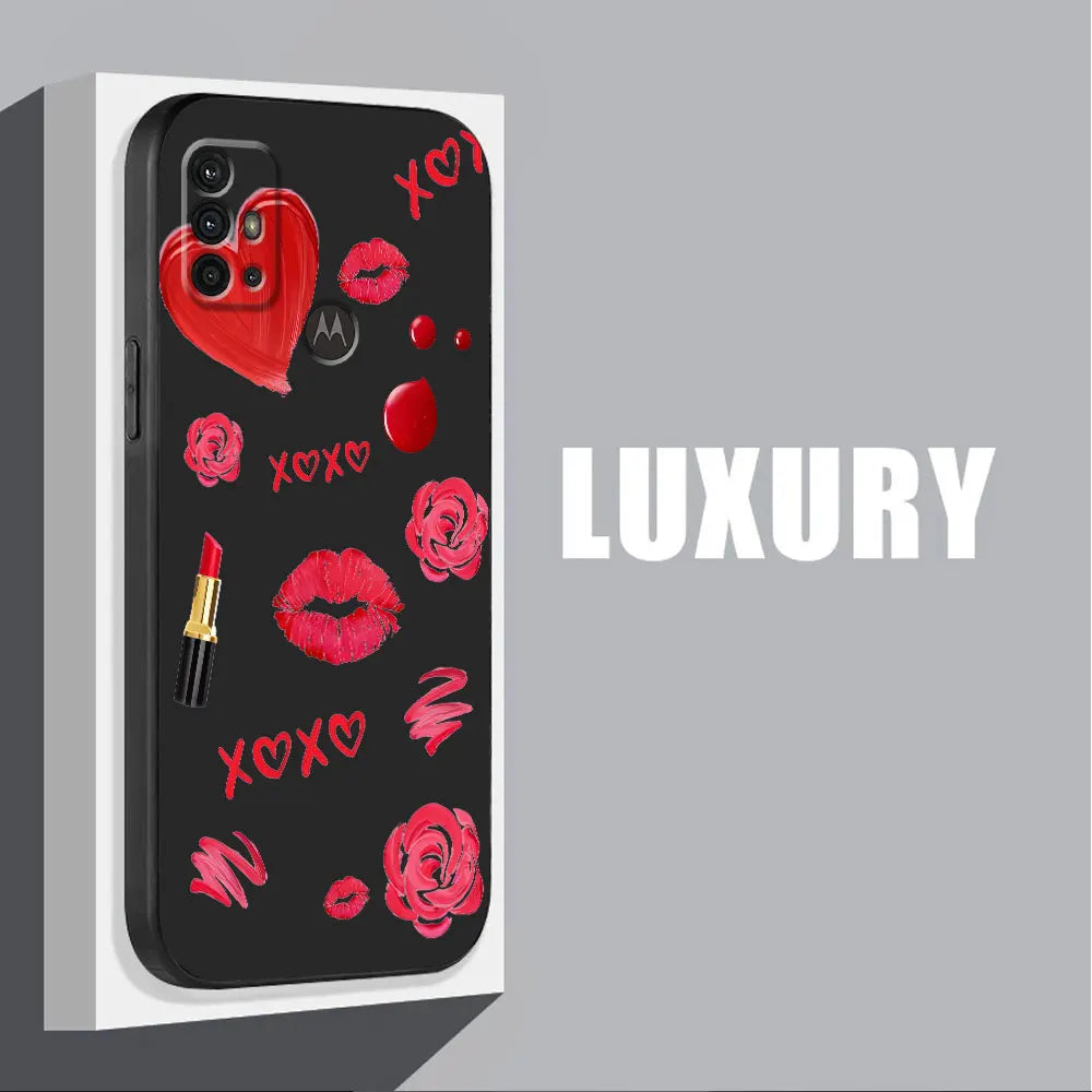 TPU Soft Phone Case for Motorola Moto G50 G32 G52 G53 G30 G60 G71 G72 G22 G51 G31 G73 G60s Sexy Girl Red Black Lips Kiss Cover