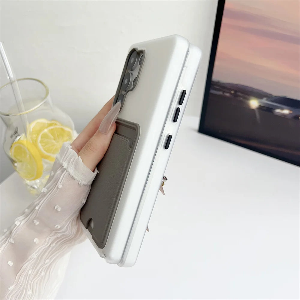 Luxury Card Holder Bag Phone Case For Samsung Galaxy S25 Edge S24 S23 Ultra Plus S24 FE Shockproof Card Slot Wallet Matte Cover