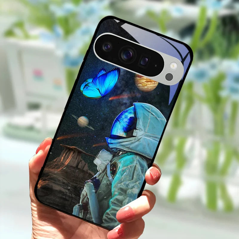 Fashion Glass Case For Google Pixel 9 Pro XL Tempered Glass  Black Phone Cover For Google Pixel 9a Pixel9 Funda Protector Cases