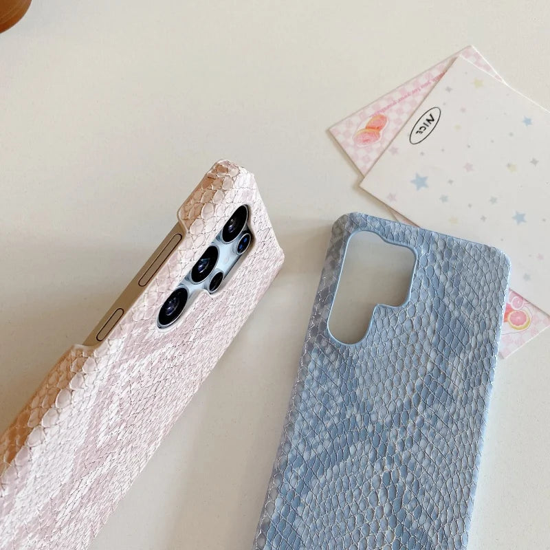 Luxury Golden Snake Leather Phone Case for Samsung Galaxy S25 S24 S23 S22 S21 S20 Ultra Plus FE Note A viper Skin Cover Funda