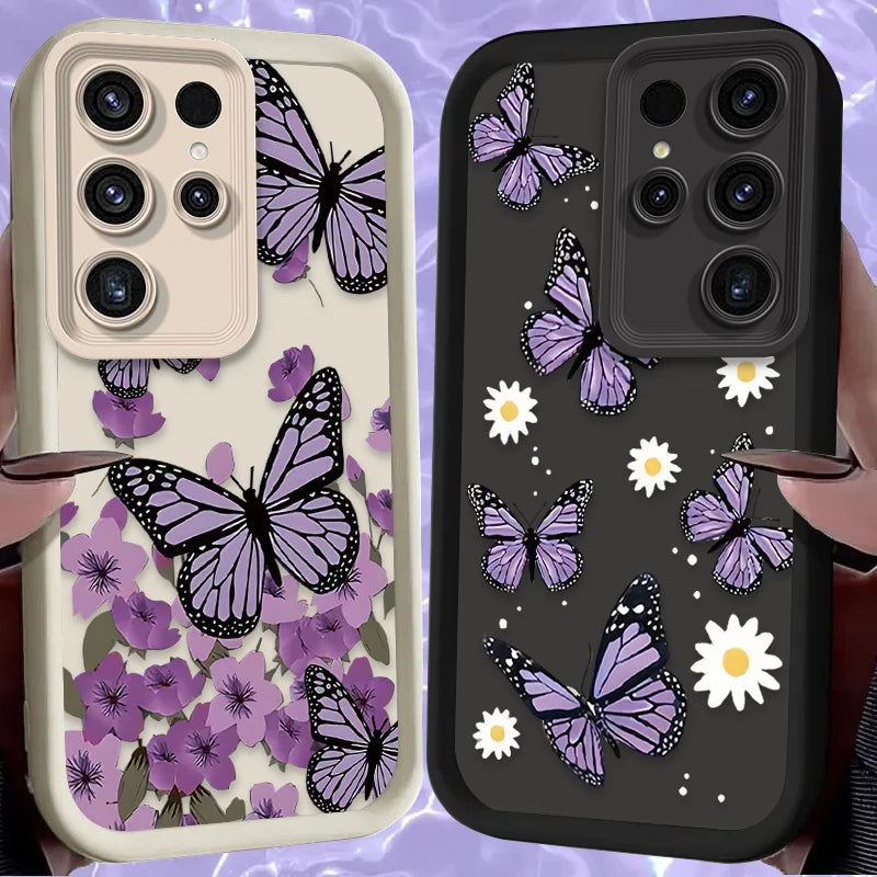 Purple Butterfly Phone Case for Samsung Galaxy S24 S25 S23 Ultra S22 S21 Plus FE A36 A56 A26 A16 A06 A15 A25 A35 A55 5G Cover