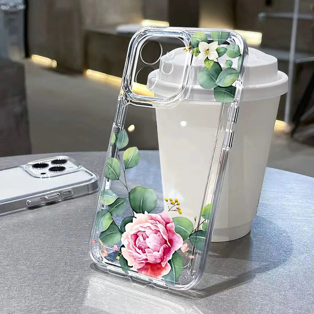 New Summer Leaves Clear Phone Case For Samsung Galaxy S25 Ultra S24 FE A56 A36 5G A55 A54 A35 A26 A16 A06 S23 S22 S21 Back Cover