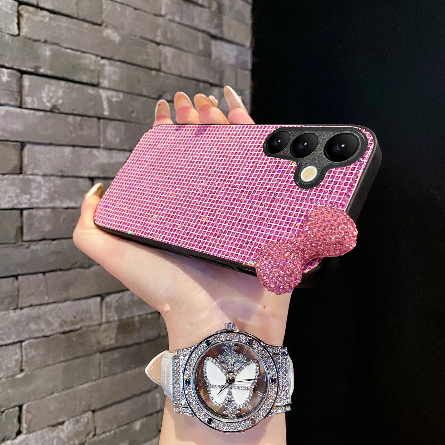 Fashion Cute Drill Pink Butterfly TPU Phone Case For Samsung Galaxy S22 S23 S25 Edge S24 FE Plus Ultra Glitter Protective Case