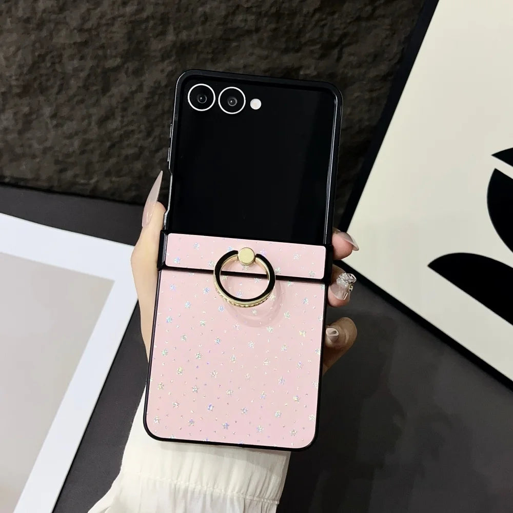 Z Flip7 Ring Buckle Bracket Love Heart Star Phone Case For Samsung Galaxy Z Flip 7 6 5 4 3 Hinge Protection Glitter Hard Cover