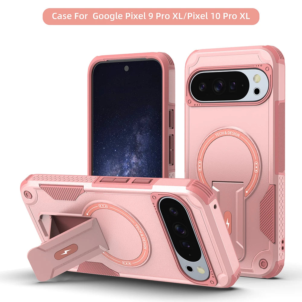 Luxury Armor Magnetic Holder Case For Google Pixel 10 10Pro 9 9Pro XL or Magsafe Wireless Charging Business Shockproof Cover