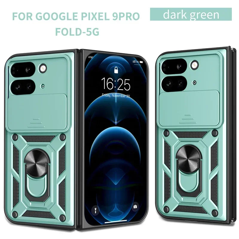 For Google Pixel 9 Pro Fold 5G Phone Case Shockproof Car Magnet Ring Armor Protection Silicone Stand Holder Back Cover Cases
