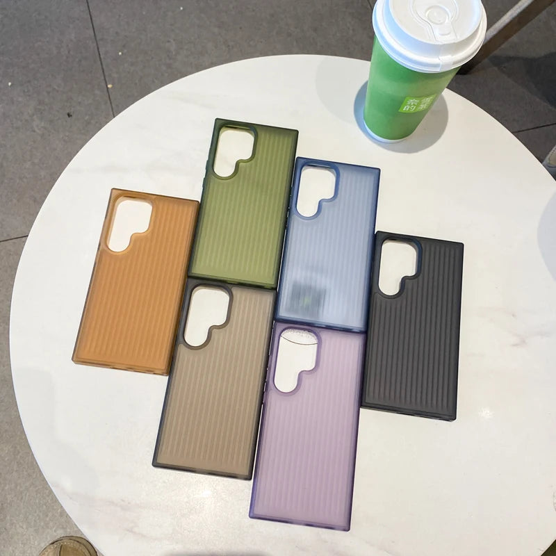 Corrugated Stripes Pattern Matte PC Case For Samsung Galaxy S25 S24 S23 S22 S21 Ultra Plus Translucent Shockproof Hard Cover