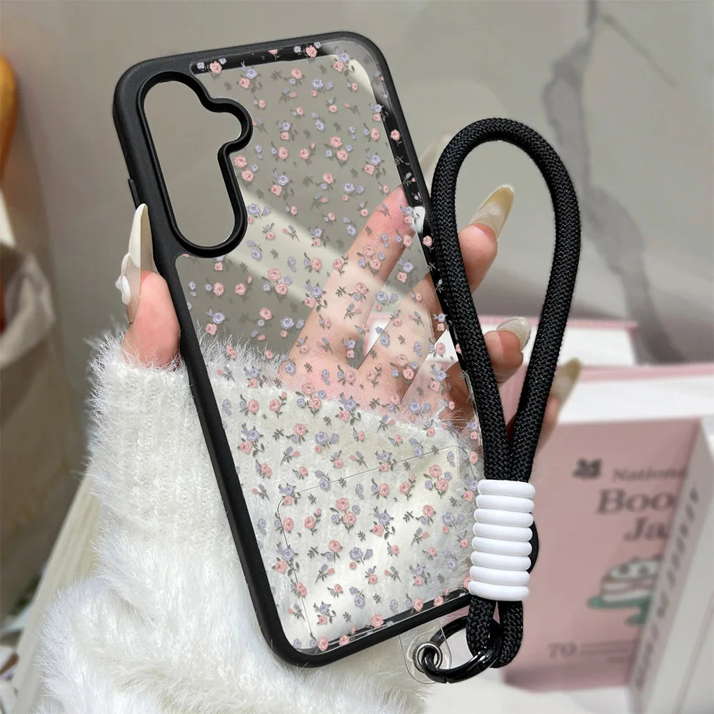 Floral Shockproof Phone Case For Samsung A16 A56 5G A55 A54 A36 A17 A15 A16 A07 S25 S26 Ultra S24 FE S23 Clear Hard Cover Fundas