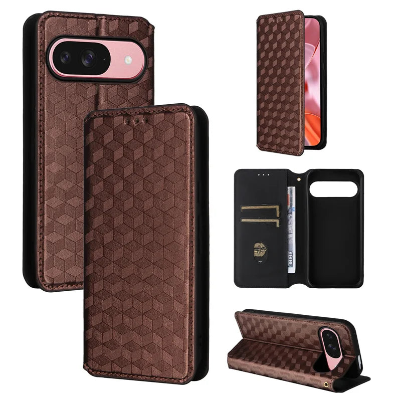 For Google Pixel 10 10 Pro stereoscopic lines flip wallet skin PU case purse For Google Pixel 10 Pro 3D Magnetic Phone Cover
