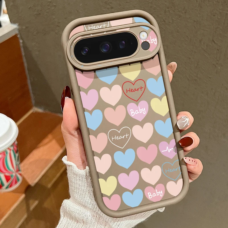 Cute Love Heart Phone Case For Google Pixel 8A 8 Pro 9 Pro XL 7A Shockproof Soft TPU Silicone Protector Cover For Pixel 7 8 Pro