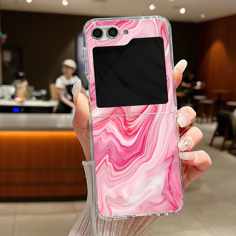 For Samsung Galaxy Z Flip 6 5 4 3 Case Luxury Watercolor Marble Pattern Hard Clear Folding Cover For Samsung Z Flip6 Flip5 Flip4