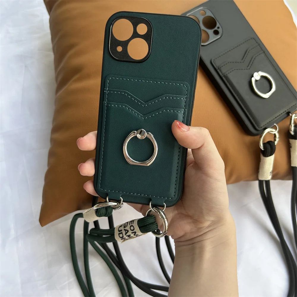 Crossbody Necklace Lanyard Wallet Leather Case for Motorola Moto G Stylus 5G 2024 G85 X50 Ult Card Slots Ring Holder Stand Cover