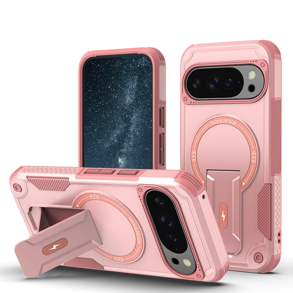 Rugged For Magsafe Fold Stand Holder Magnetic Case For Google Pixel 10 10Pro 9 9Pro Heavy Duty Armor Bumper Shockproof Cover