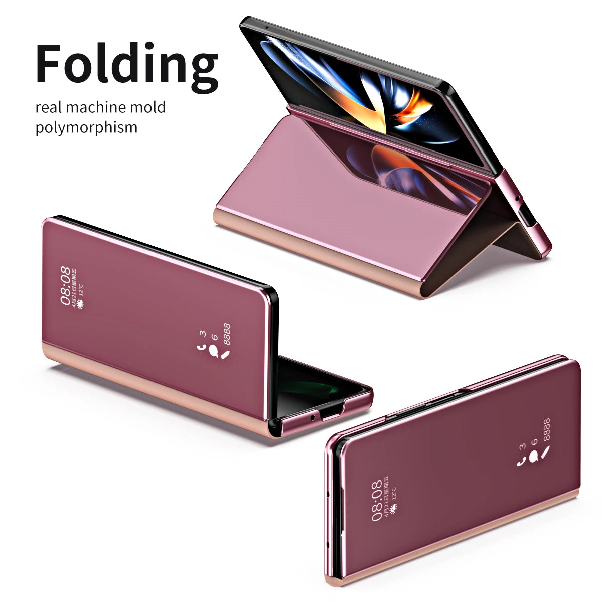 Magnetic Mirror Clear luxury Phone Case for Samsung Galaxy Z Fold 6 5 4 3 5G Fold6 Fold5 Smart Window PU Leather Case Full Cover