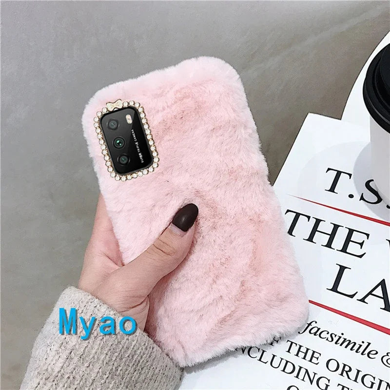 Hot Pink Phone Case For Google Pixel 9 9A 10 Pro 8 8A 7 7A 6 6A 5 5A Cady Color Fluffy Plush Fur Warm Soft Cover For Pixel 8