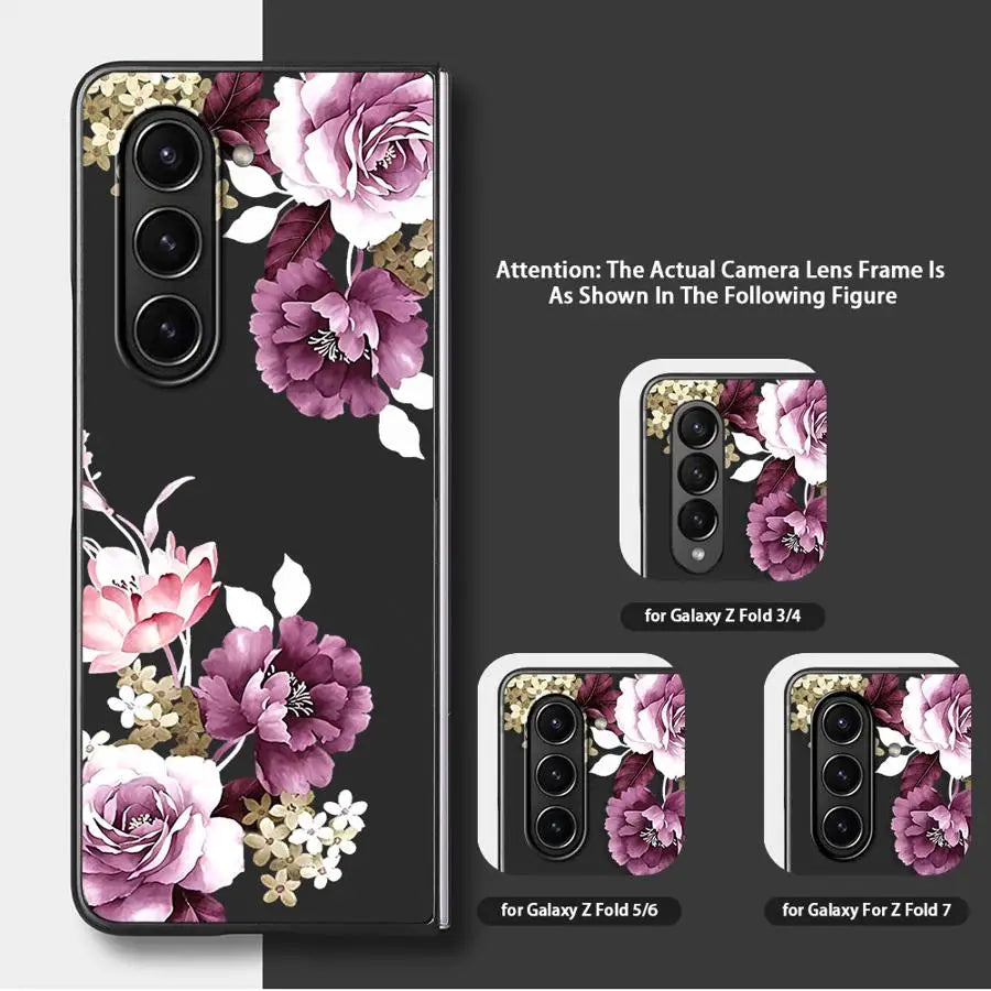 Purple Peony Print Case for Samsung Galaxy Z Fold 8 Z Fold 7 6 5 4 3 ZFold3 ZFold4 ZFold6 ZFold7 ZFold5 Back Phone Cover