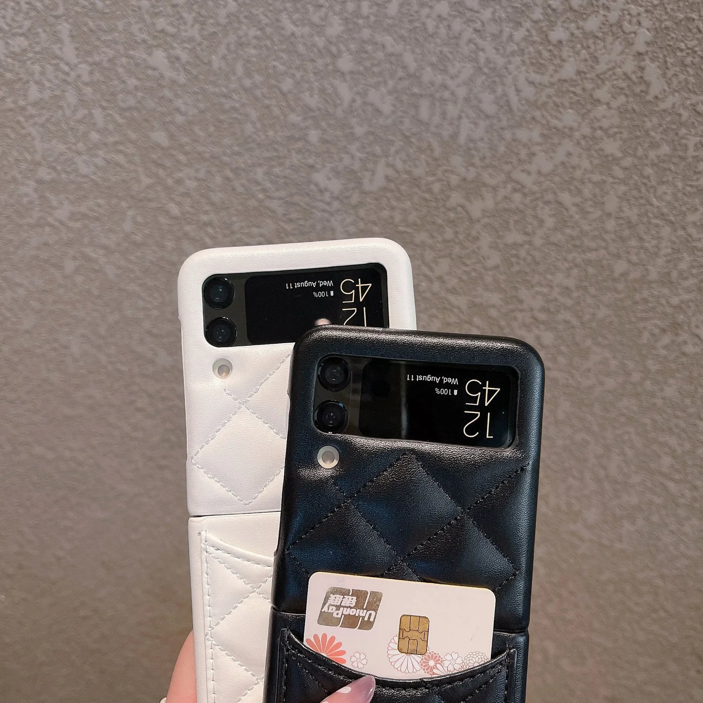 Luxury Leather Cover For Samsung Galaxy Z Flip 3 4 5 6 Flip5 Flip6 5G Rhombus Lattice Card Slot Holder Bag Wallet Phone Case