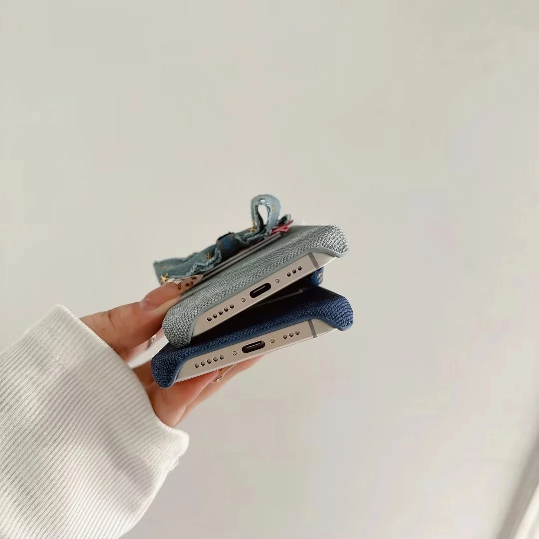 Sweet Bow Denim Stand Case Hard Back Cover for Google Pixel 7 7A 8 8A 9 9A 9 Pro XL10 10Pro with Adorable Bow Kickstand, Bracket