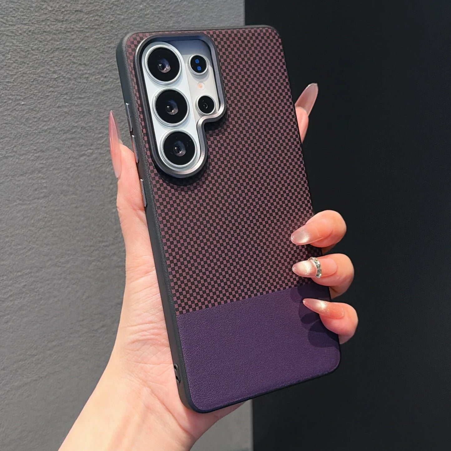 Splicing Leather Fabric Pattern Protection Phone Case For Samsung Galaxy S26 S25 S24 S23 S22 Ultra Matte Hybrid Shockproof Cover