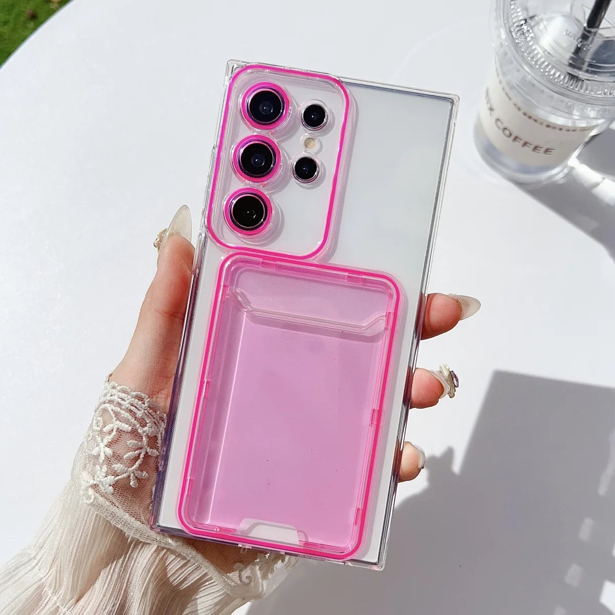 Luxury Wallet Card Holder Transparent Case For Samsung Galaxy S25 S24 S23 S22 Ultra Photo Pocket Soft Silicone Shockproof Cover