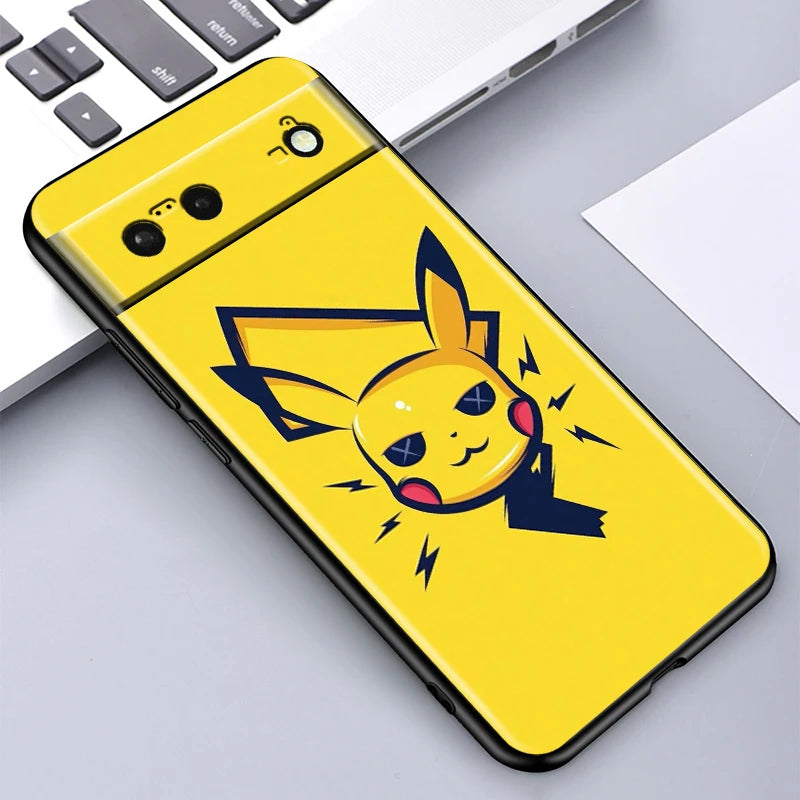 Cartoon P-Pokemon P-Pikachus For Google Pixel 9 8 7A 7 6A 6 5A 5 4 4A XL 5G Black Silicon Shockproof Shell Funda Phone Case