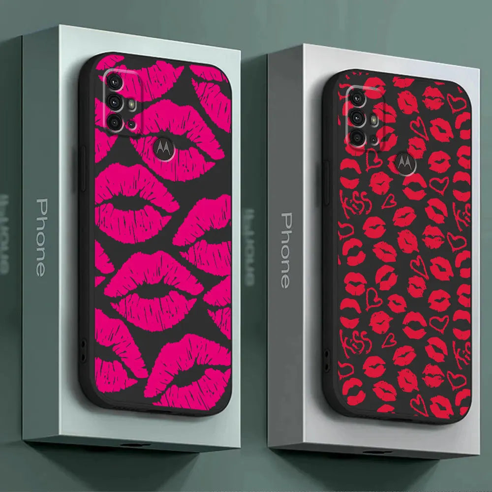TPU Soft Phone Case for Motorola Moto G50 G32 G52 G53 G30 G60 G71 G72 G22 G51 G31 G73 G60s Sexy Girl Red Black Lips Kiss Cover