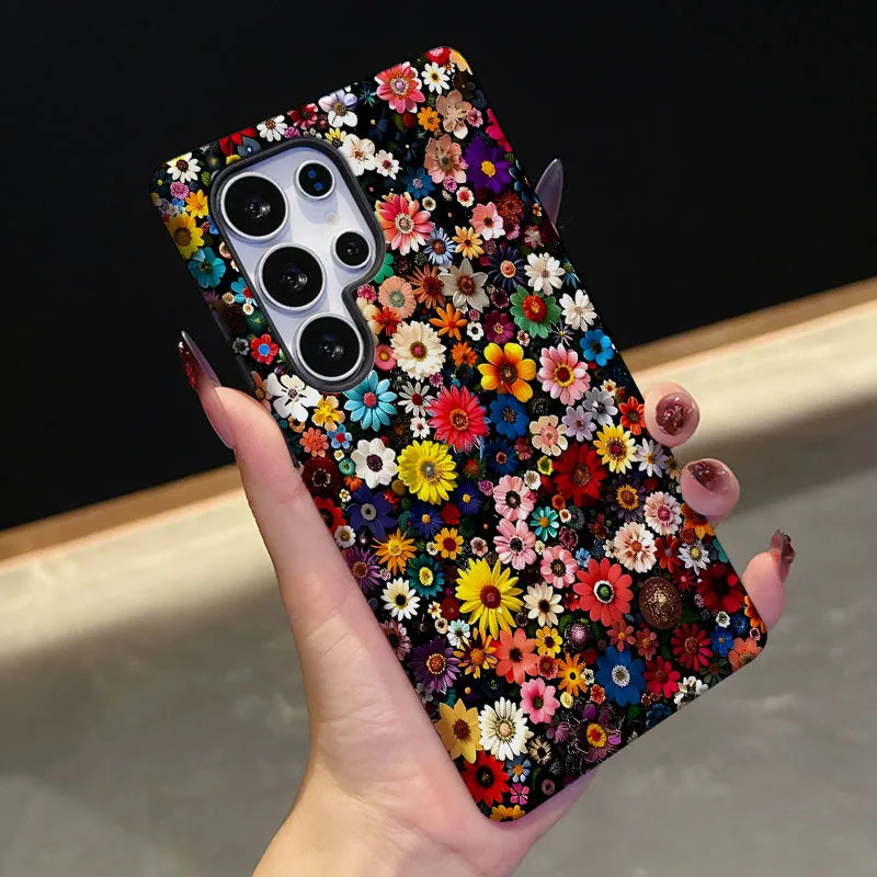 For Samsung S25 S24 S23 S22 S21 Plus Ultra S25 Edge S20 FE A56 A16 15 26 36 Colorful Floral 2 IN 1 Film shell Phone Case Cover