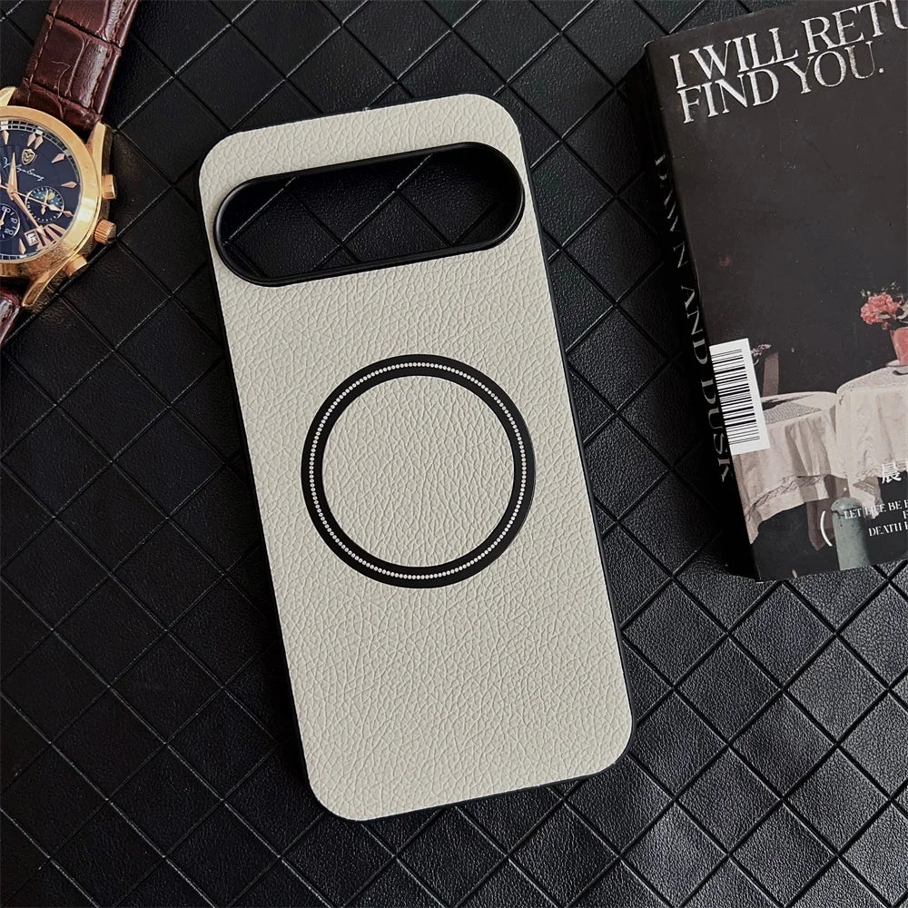 Luxury Lychee Pattern Leather PC Magnetic Phone Case For Google Pixel 9 XL 8 Pro 8A 7 7A 6 6A 5A Shockproof Protector Back Cover