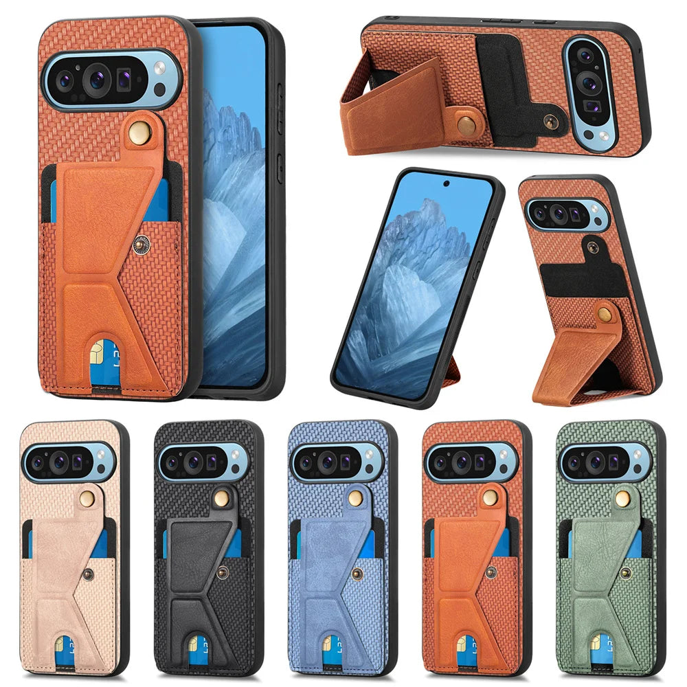 Fabric Leather Wallet Bracket Case For Google Pixel 9 8 7 6 Pro 8A 7A 6 A 9Pro Card Slot Bag Magnetic Folding Stand Holder Cover