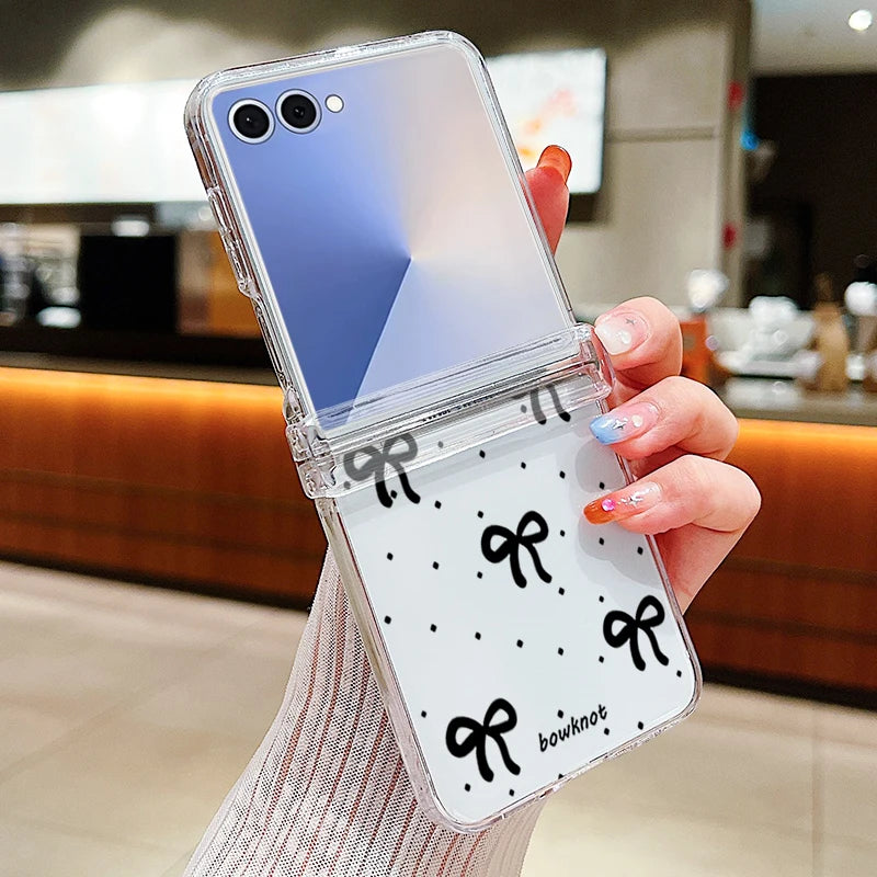 Colorful Bowknot Patterned Phone Case For Samsung Galaxy Z Flip 7 FE 6 5 4 3 5G Folding Hard PC Clear Cover For Samsung Z Flip6