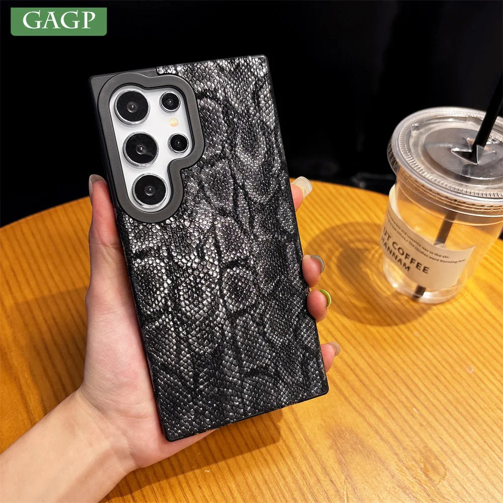 Leather Snake Magsafe Case for Samsung Galaxy S25 S24 S25 Ultra S22 S23 Plus Magnetic Wireless Charging Soft Silicone Cover