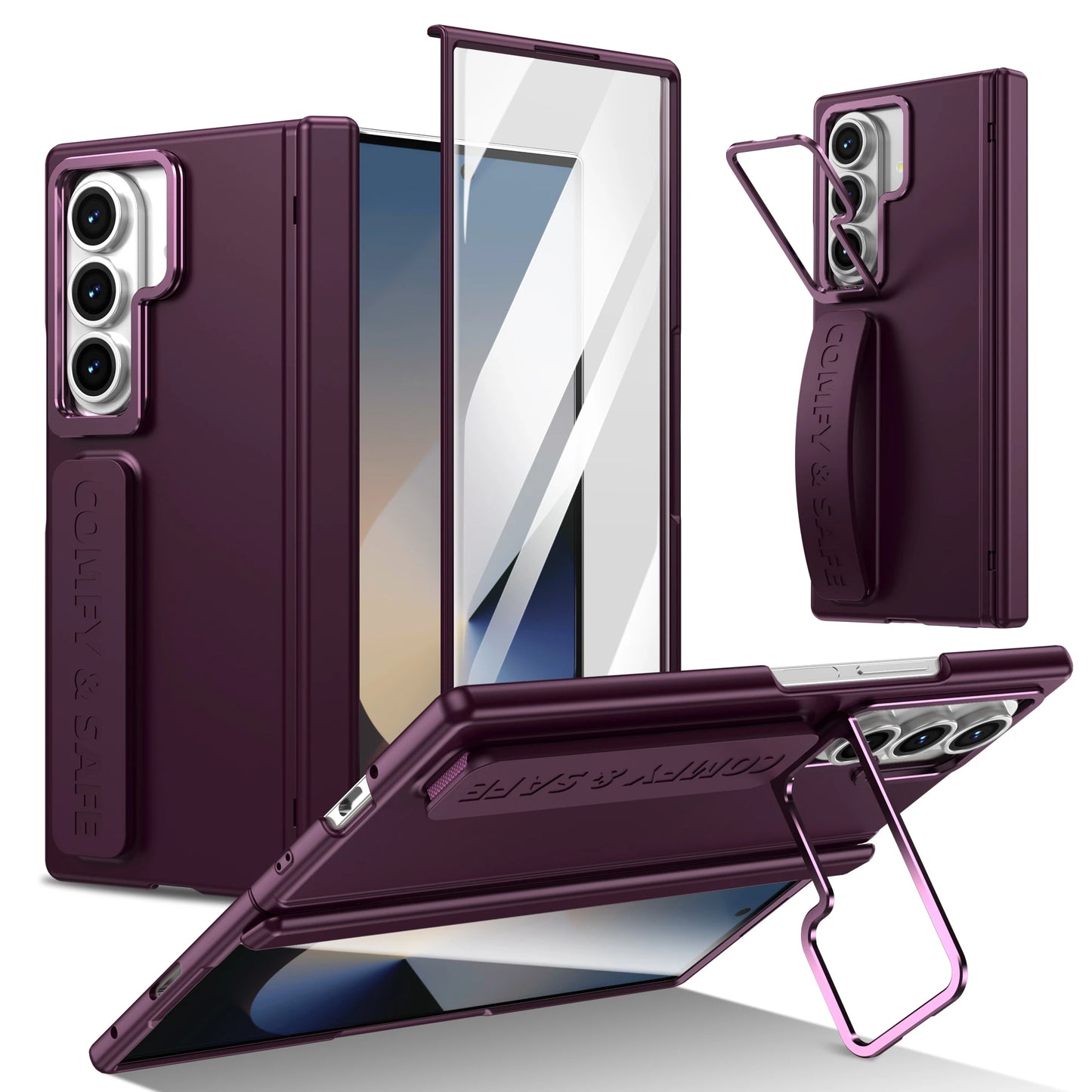 For Samsung Galaxy Z Fold 7 6 5 4 3 5G Bracket Phone Case With Hinge Screen Protect Film Silicone Grip Shockproof Protect Cover