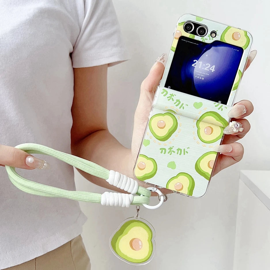 Cute Lemon Phone Cover For Samsung Z Flip 6 5 4 7 flip3 Wrist Chain Cases For Galaxy Z Flip 4 5 Hard Hinge Thin Protective Cover