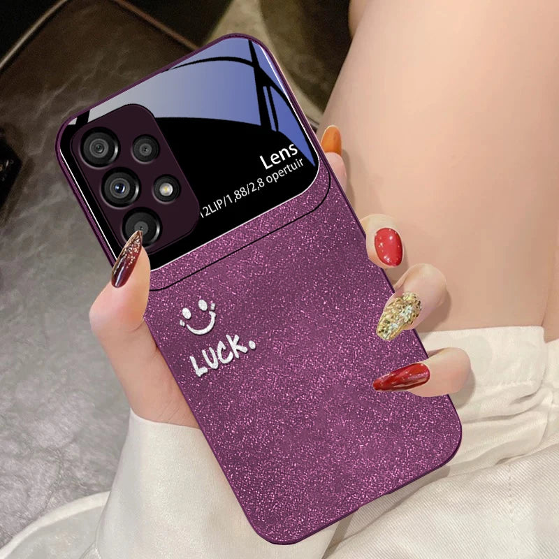 Sunshine Smile Silver For Samsung Galaxy S10 4G S20 11E 30 S21 22 S24 Fe Pro S23 S25 Ultra 5G S9 Tempered Glass Phone Case