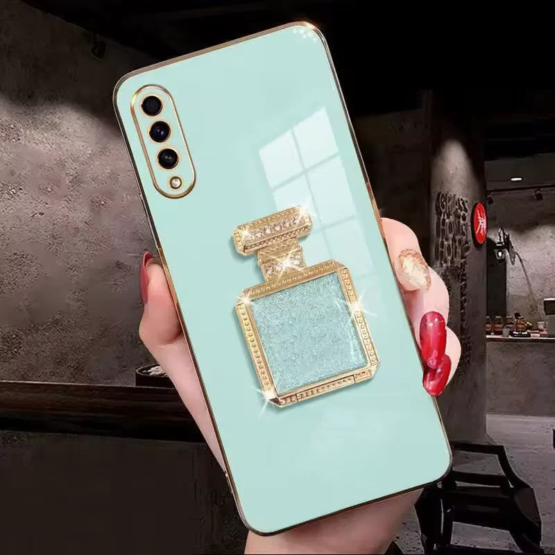 Perfume Bottle Folding Makeup Mirror Phone Case for Samsung S25 S24 Ultra S23 Plus S22 S21 S20 Fe Note 20 10 Pro Lens Soft Case