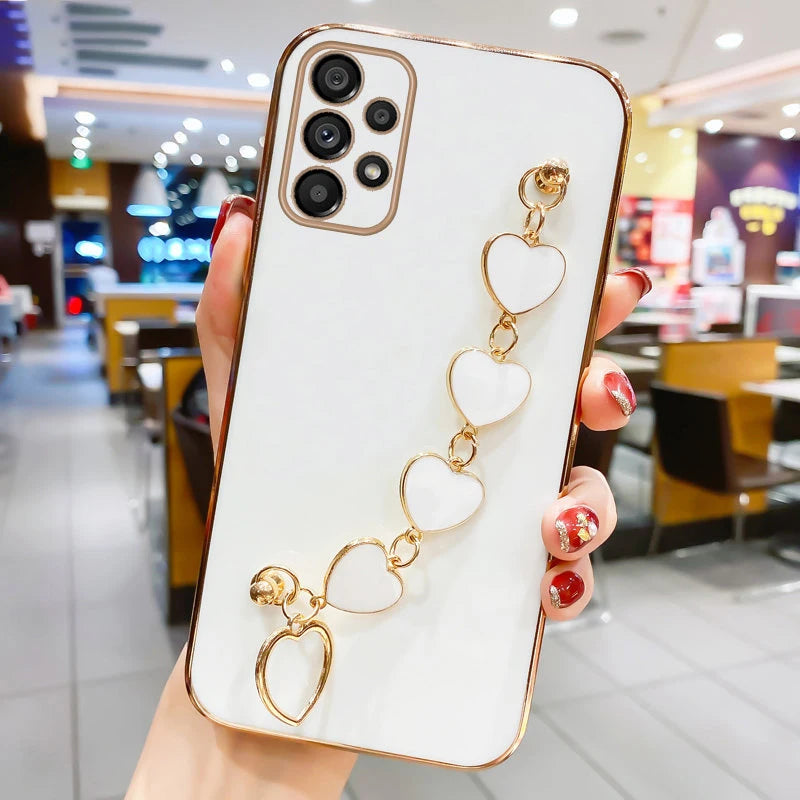 Fashion Plating Love Heart Bracelet Chain Case For Samsung Galaxy S25 S24 Ultra S23 S22 Plus S21 S20 FE Shockproof Back Cover