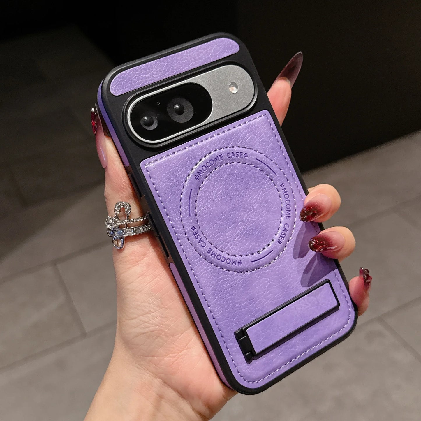 PU Leather Mag-safe Wireless Charge Case for Google Pixel 10 9 Pro XL 9A 8 Magnetic Invisible Bracket Cover Stand Holder Shell